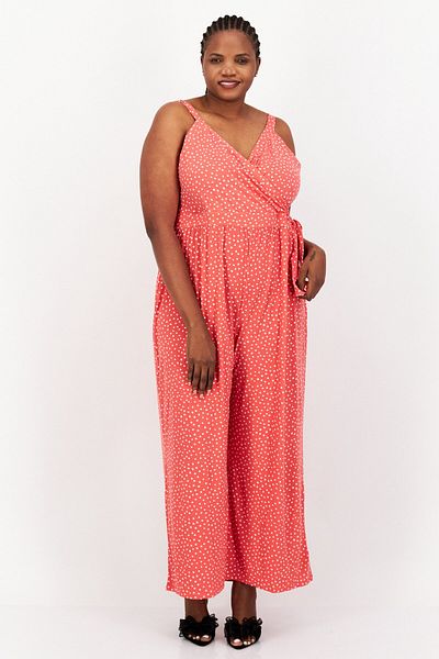 41 Hawthorn Women Petite Polka Dots Sleeveless Jumpsuits, Pink