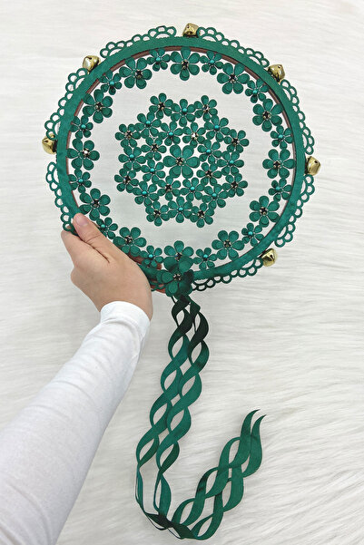 ZEYMERADE Green Floral Shiny Stone Bridal Tambourine, Wedding Henna Promise C...