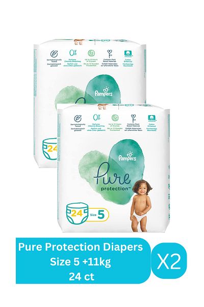 Pampers Pure Protection Diapers, Size 5, +11kg, 24 ct X2