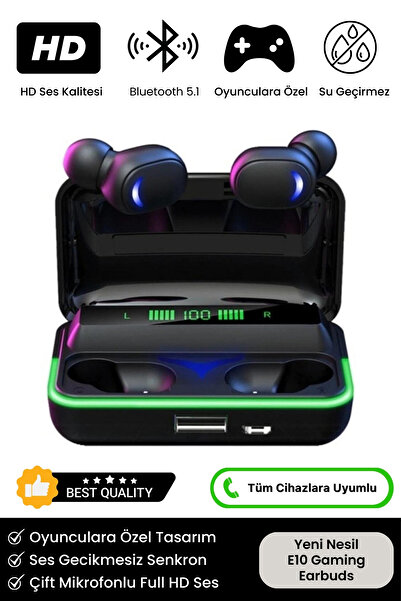 Noriyen E10 Hd Ses Rgb Işıklı Çift Mikrofonlu 1200 Mah Powerbanklı Oyuncu Kablosuz 5.1 Blutooth Kulaklık