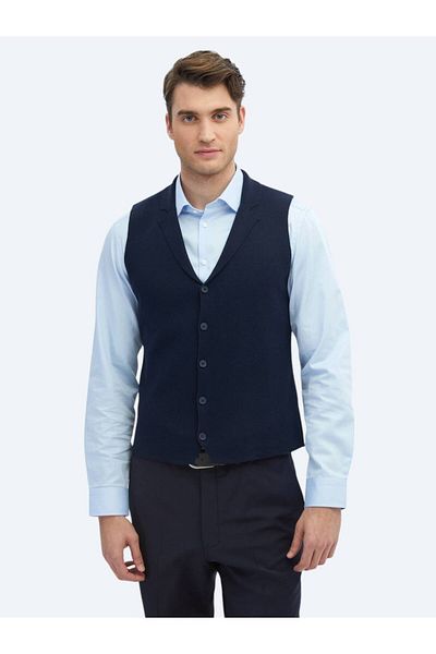 Kip Navy Blue Knitwear Plain Vest