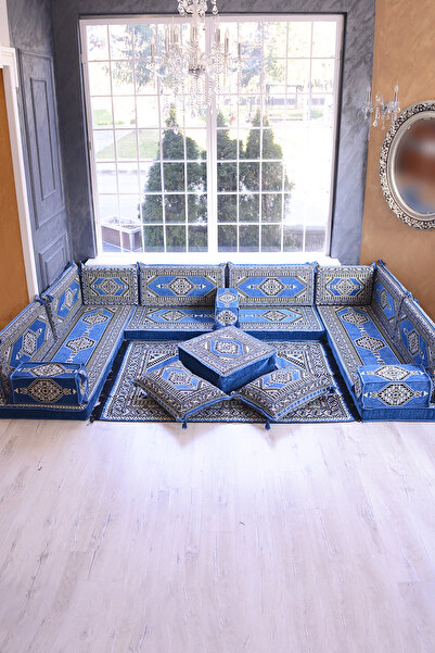BAKIRÖZÜ HOME Şark Köşesi Takımı Konsepti Mavi Yahyalı Modeli Koltuk Takımı S...