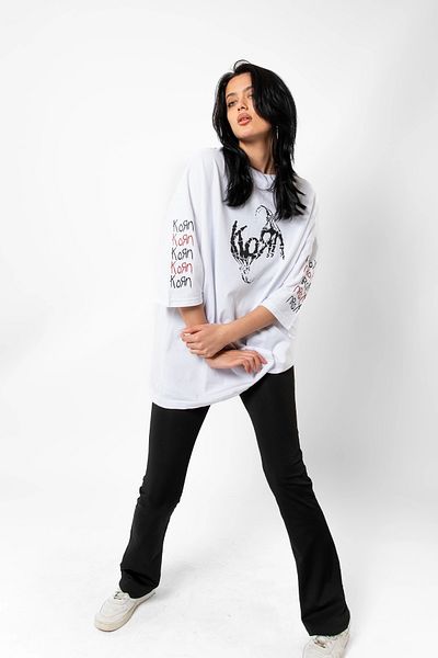 Bak Moda Korn Back Printed Oversize Unisex Λευκό Tshirt