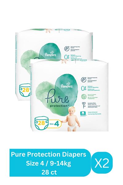 Pampers Pure Protection Diapers, Size 4, 9-14kg, 28 ct X2