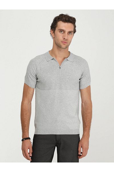 Kip Polo Neck Gray Jacquard Knitwear