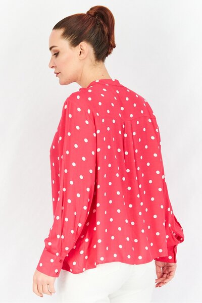 Tchibo Women Crew Neck Long Sleeve Polka Dot Blouse, Hot Pink