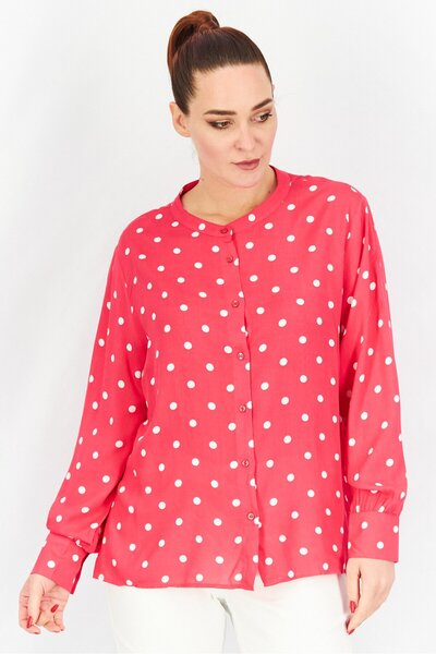 Tchibo Women Crew Neck Long Sleeve Polka Dot Blouse, Hot Pink
