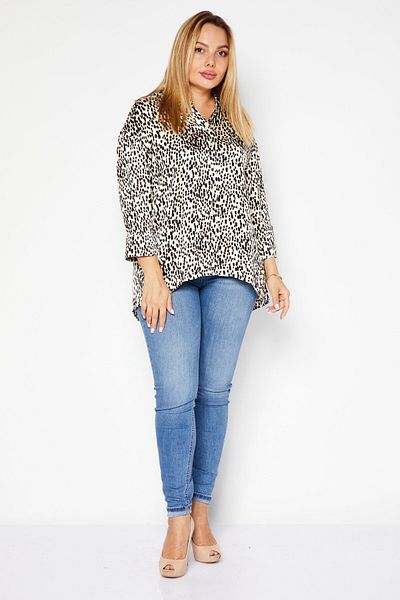 TAIFUN Women Spread Collar 3/4 Sleeves Allover Print Shirt, Black Combo