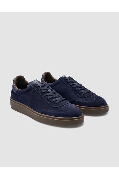 Cabani 100% Genuine Leather Navy Blue Suede Men's Sneakers