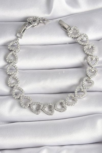 Clariss Brass Silver Color Zircon Stone Heart Model VIP Series Women's Bracelet