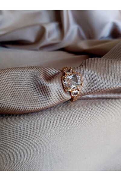 Pervin Ablacım Gold Adjustable Ring with Stones on Rectangular Stone Sides
