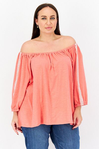 Tommy Hilfiger Women Plus Off Shoulder Elbow Sleeves Printed Blouse, Coral