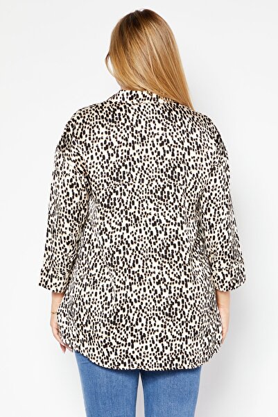 TAIFUN Women Spread Collar 3/4 Sleeves Allover Print Shirt, Black Combo