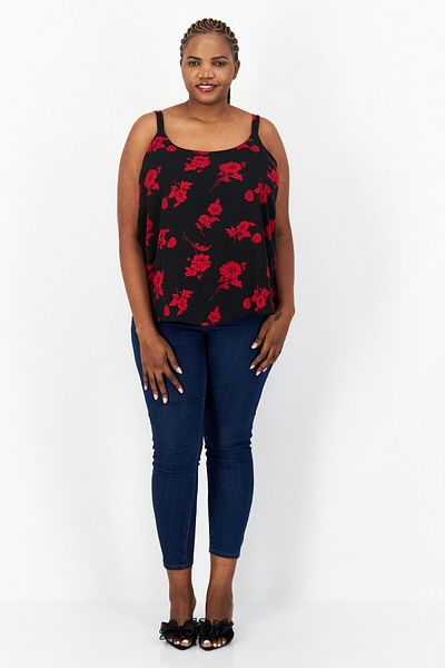 Bar III Women Plus Size U-neck Sleeveless Floral Pattern Blouse, Red