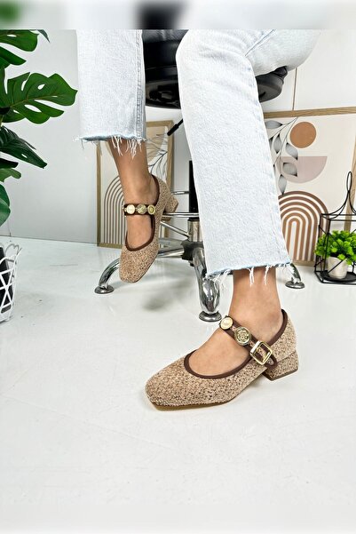 Nstil Щоденні бежеві балетки з перламутровою стрічкою на каблуці, регульована...