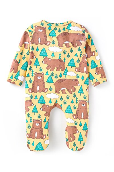 Babyhug Babyhug Cotton Knit Full Sleeves Sleep Suit With Bears Print - Mustard