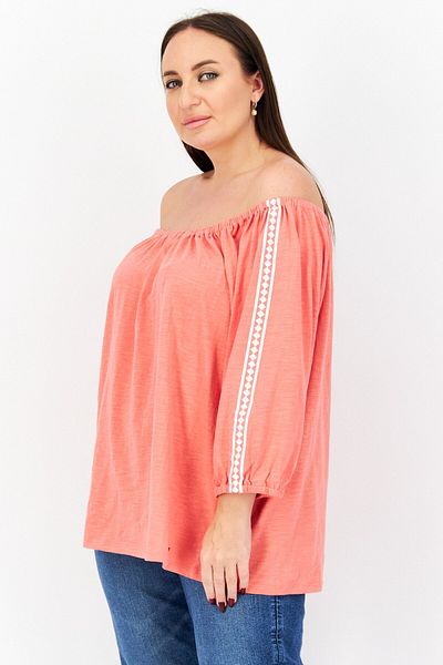 Tommy Hilfiger Women Plus Off Shoulder Elbow Sleeves Printed Blouse, Coral