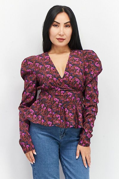 NA-KD Women V-neck Long Sleeves Floral Printed Top, Purple