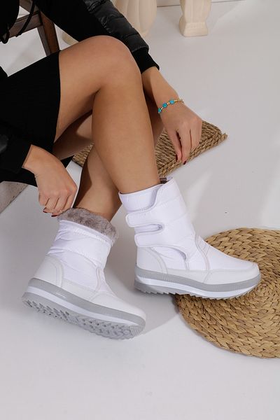Allyup Unisex Λευκές καθημερινές μπότες χιονιού - Γούνινη εσωτερική επιφάνεια, αντιολισθητική σόλα Velcro, Μοντέλο 802