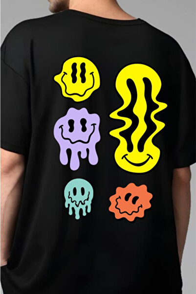 FECCY Cotton Melting Smile Patterned Oversize T-Shirt