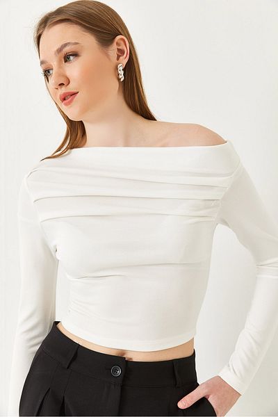 Bianco Lucci Bluză plisată cu guler Madonna pentru femei 7218 60261337