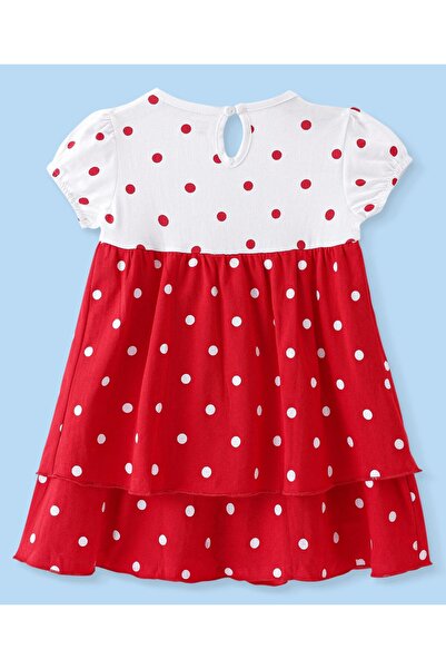 Babyhug Babyhug Single Jersey Knit Half Sleeves Frock Bloomer Polka Dots Print & Bow Applique - Red & White