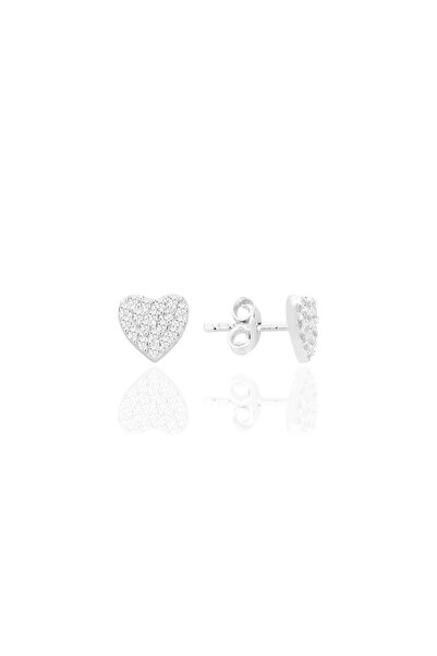 Söğütlü Silver Gümüş rodyumlu zirkon taşlı kalp küpe SGTL12709RODAJ