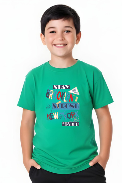 panios kids تي شيرت بروكلين قوي مطبوع للأولاد بأكمام قصيرة