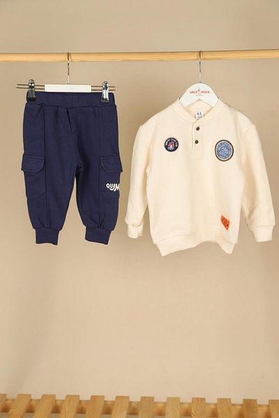 NK 09-36 Months Baby Boy Ecru-Indigo Color Wood Sweat Pants Set