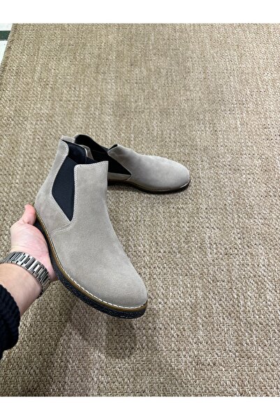 Hu Moda Erkek Süet Deri Klasik Ayakkabı Lastikli Chelsea Yarım Bot