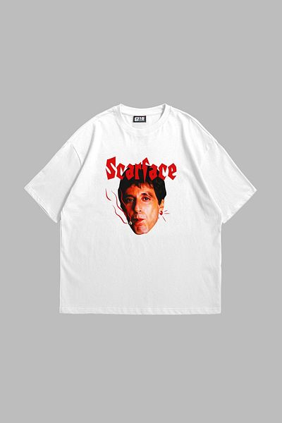 Sekizbiraltı Scarface Printed Oversize Unisex Λευκό Tshirt