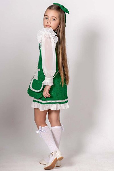 Riccotarz Πλεκτό φόρεμα με πράσινο μαργαριτάρι - διπλές τσέπες, βολάν στρίφωμα