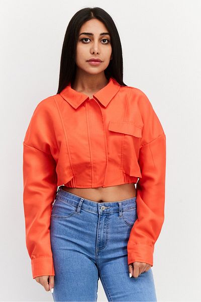 Missyempire Women Spread Collar Long Sleeve Plain Top, Red