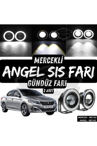 caralp Peugeot 301 2012-2021 Uyumlu Mercekli Angel Sis Farı Metal 76 mm Beyaz...