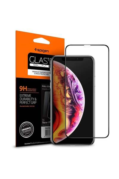 Spigen İphone 11 Pro / Xs / X Cam Ekran Koruyucu Tam Kaplayan Full Cover Blac...