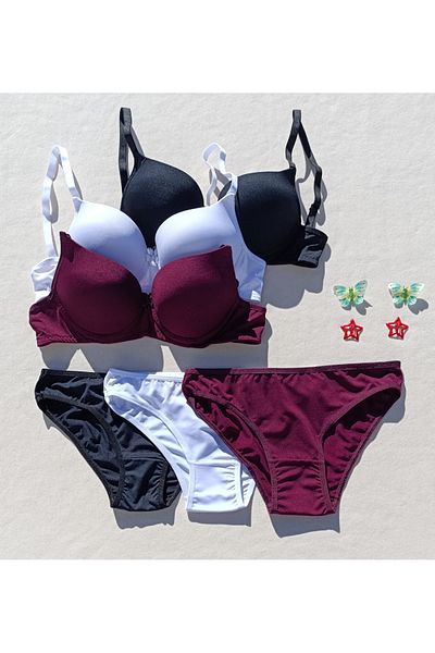 siyalife Hollow Covered Underwire Unpadded 3-Piece Bra and Panty Underwear Set (Hollow)