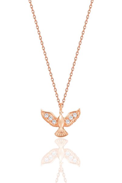 Söğütlü Silver Gümüş rose zirkon taşlı anka kuşu kolye SGTL12680ROSE