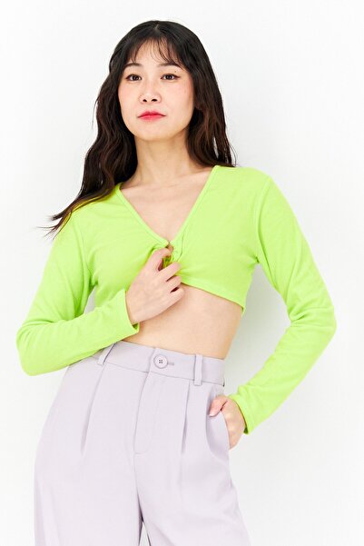 I Saw It First بلوزة قصيرة نسائية بأكمام طويلة وفتحة رقبة على شكل مفتاح، بالل...