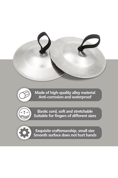 fulina 4Pcs Finger Cymbals,Finger Zills for Belly Dance, Brass Hand Cymbals,for Dancer Party,Silver