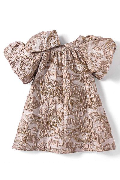 Bonfino Bonfino Woven Half Raglan Sleeves Textured Party Frock With Bow Applique - Beige