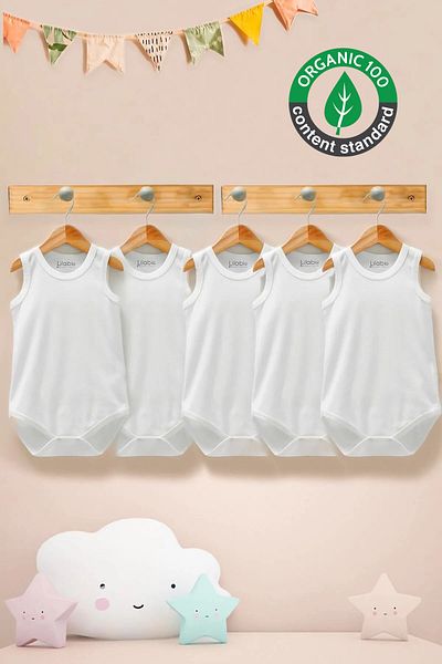 5-piece White Athlete Baby Bodysuit - 100% Organic Cotton