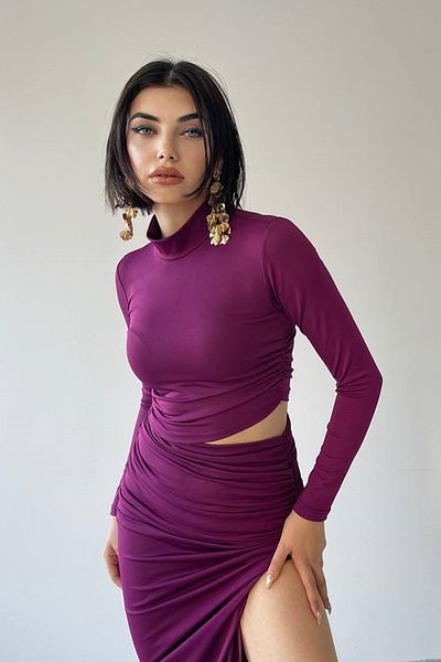 barış sülün lovebox Țesătură flexibilă Sandy - Rochie midi prune cu guler și fante 313
