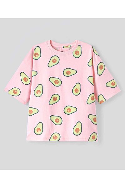 Primo Gino Primo Gino Cotton Knit Half Drop Shoulder Sleeves Night Suit With Avocado Print - Light Pink