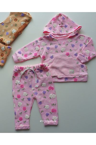 Necix's Design Patterned Soft Comfortable Fabric Hooded Baby Girl Set