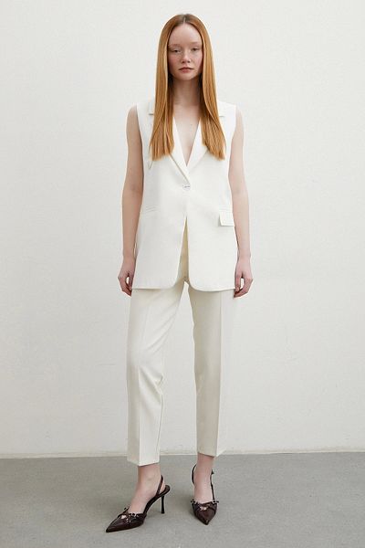 Never more Παντελόνι Ecru Skinny Fabric