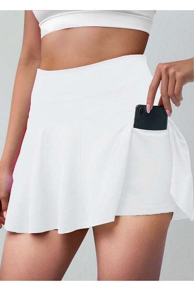 LADY HAZAL Fusta albă Darkalıp Slimfit cu talie înaltă Mini fustă de tenis cu jambiere din țesătură din poliamidă la atingere moale