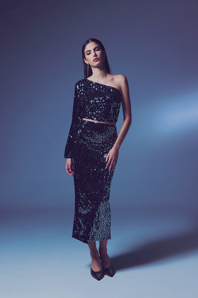 Sateen Βελούδινη παγιέτα Midi Φούστα - Ασημί