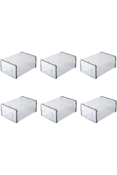 COOYA 6Pack Shoe Storage Box, ABS Clear Plastic Stackable Shoe Organizer for Close,Foldable