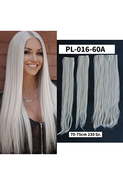 8 Kadına Dair Herşey Platin Düz Uzun Yarım Ay Saç 3 Parça Çıt Çıt 80cm 270 gr