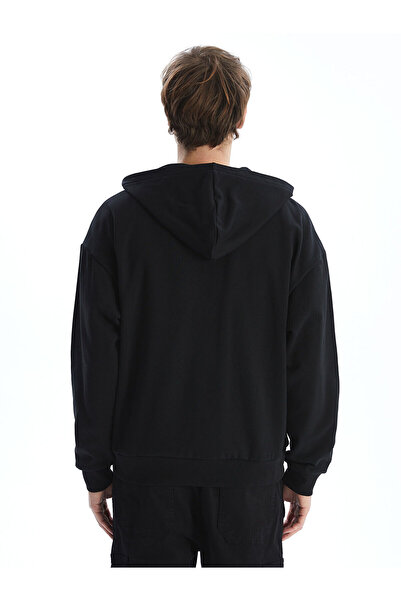 LC Waikiki Black Long Sleeve Printed Men's Thick Hoodie